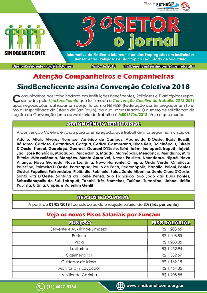 SindBeneficente - Convenção Coletiva 2018 - Região de São José do Rio Preto